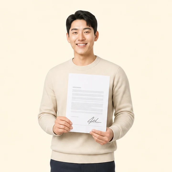 시니어 장기렌트카 서면 견적서를 들고 있는 고객